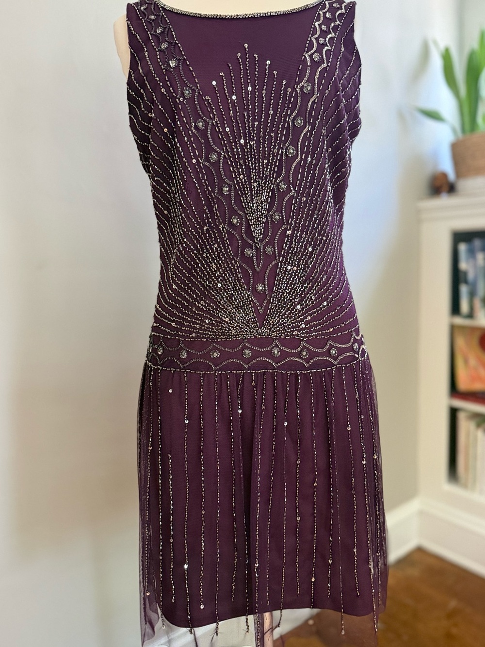 Adrianna Papell Beaded Gatsby Flapper Dress Size M/L Art Deco Costume Party